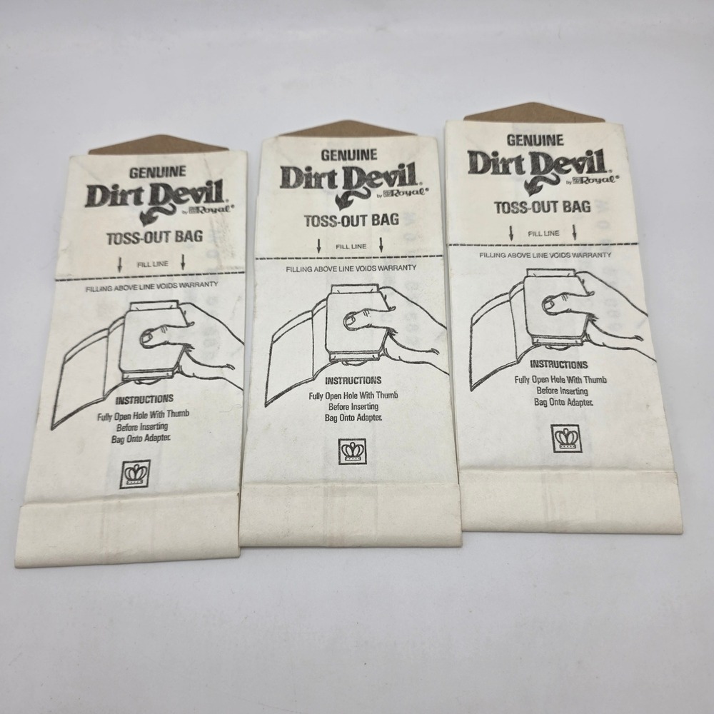Dirt Devil Vacuum Bags Genuine Royal Toss-Out Bag Vintage Handheld Set of 3 OEM